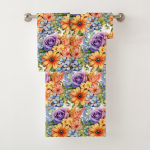 Luxury Bath Towel Set Pamper Yourself w/ Flowers