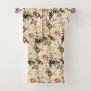 Luxury Bath Towel Set Pamper Yourself w/ Flowers