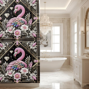 Luxury Bathroom   Art Deco Flamingo Shower Curtain