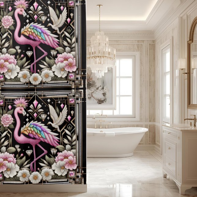 Luxury Bathroom | Art Deco Flamingo Shower Curtain (Creator Uploaded)