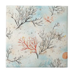 Luxury Beach Palette with Coral & Ocean Wave Ceramic Tile