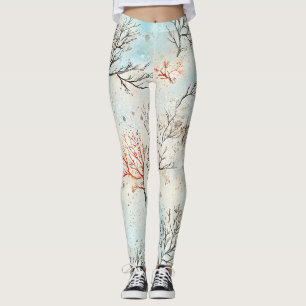 Luxury Beach Palette with Coral & Ocean Wave Leggings