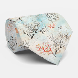 Luxury Beach Palette with Coral & Ocean Wave Neck Tie