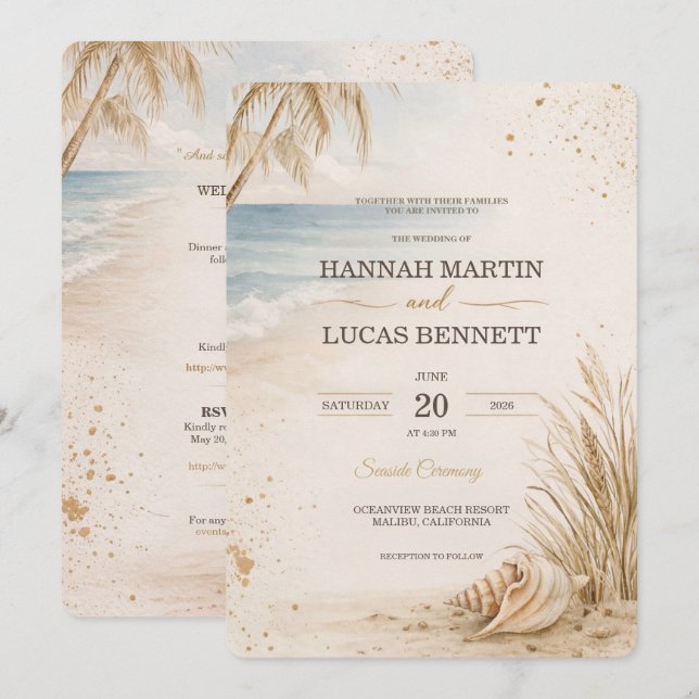 Luxury Beach Wedding Invitation Template (Front/Back)