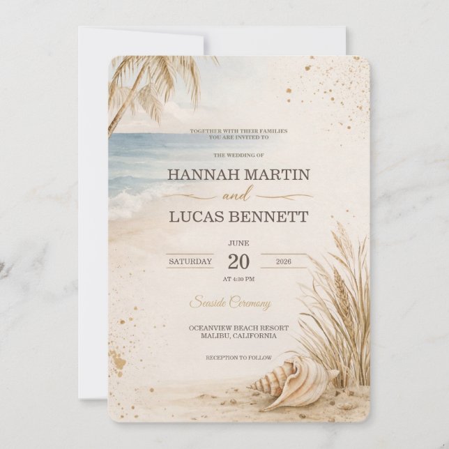 Luxury Beach Wedding Invitation Template (Front)