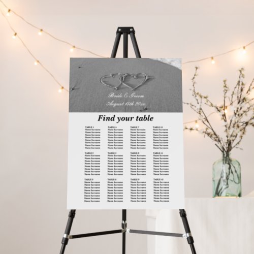 Luxury beachside wedding seating chart foam board