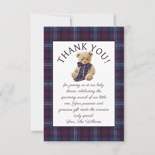 Luxury Bear Bow Bow Baby Shower  Thank You Card (Front)