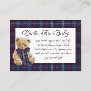 Luxury Bear Plaid Bow Baby Shower Book Request Enclosure Card