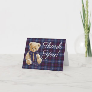 Luxury Bear Plaid Bow Baby Shower  Letterpress Thank You Card
