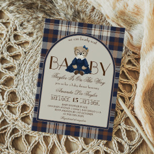 Luxury Bear Preppy Girl Baby Shower Invitation