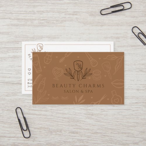 Luxury Beauty Charms Tan  Brown Makeup Logo Business Card