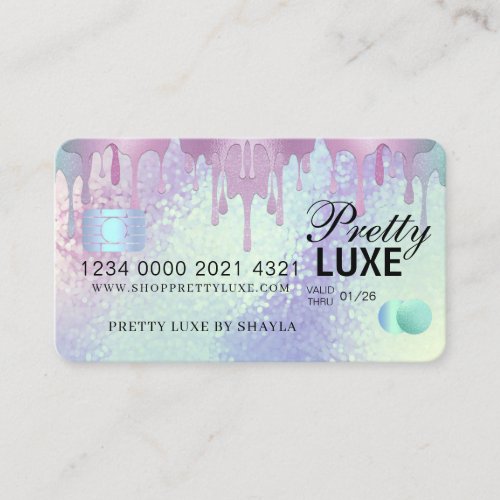 Luxury Beauty Dripping Holographic Credit Style Bu Business Card