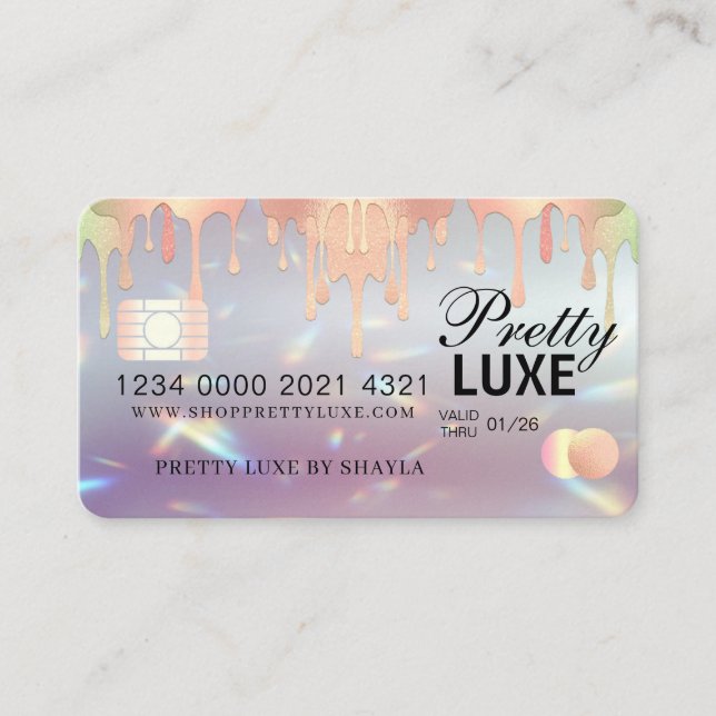Luxury Beauty Dripping Holographic Credit Style Bu Business Card (Front)