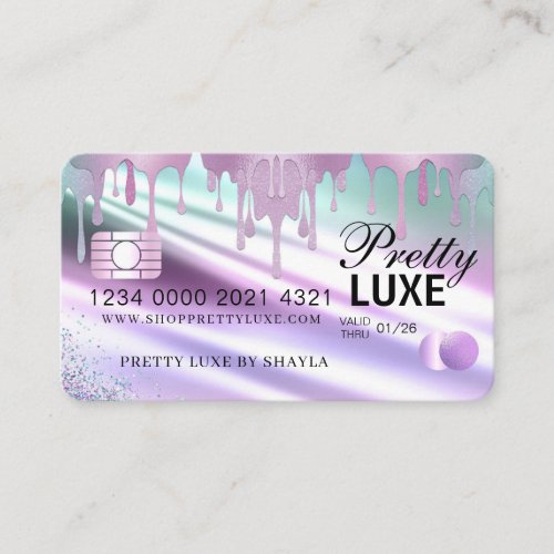 Luxury Beauty Dripping Holographic Credit Style Business Card