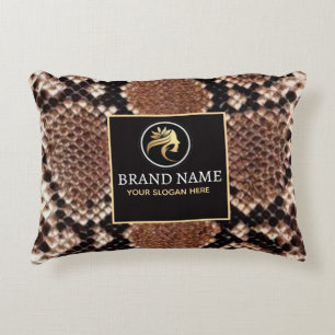 Luxury Beauty Salon Brand Brown Snake Skin Accent Pillow