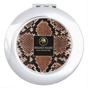 Luxury Beauty Salon Brand Brown Snake Skin Compact Mirror