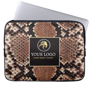 Luxury Beauty Salon Brand Brown Snake Skin Laptop Sleeve