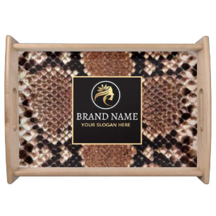Luxury Beauty Salon Brand Brown Snake Skin Serving Tray