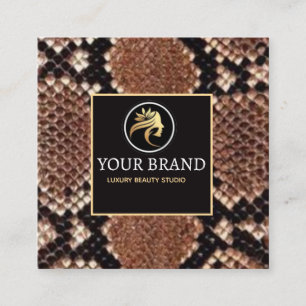 Luxury Beauty Salon Brand Brown Snake Skin  Square Business Card