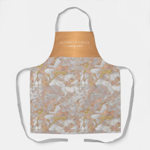 Luxury beauty salon grey marble gold employee name apron