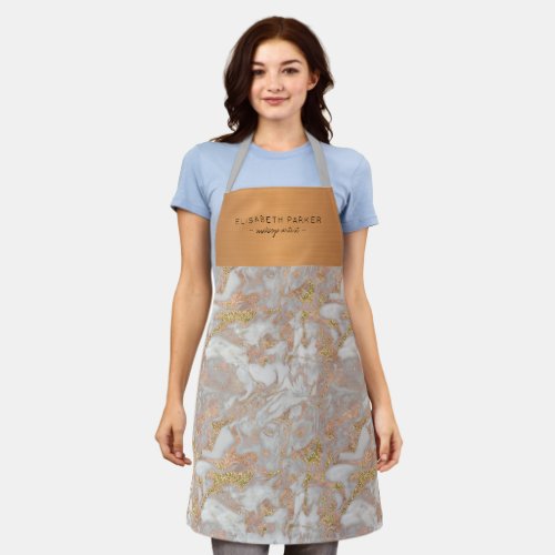 Luxury beauty salon grey marble gold employee name apron