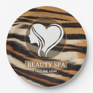 Luxury Beauty Spa Logo Elegant Tiger Print Salon Paper Plates