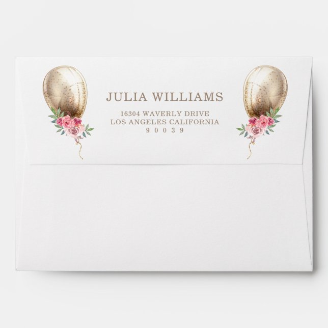 Luxury Beige Balloon Glitter Birthday Party Envelope (Back (Top Flap))