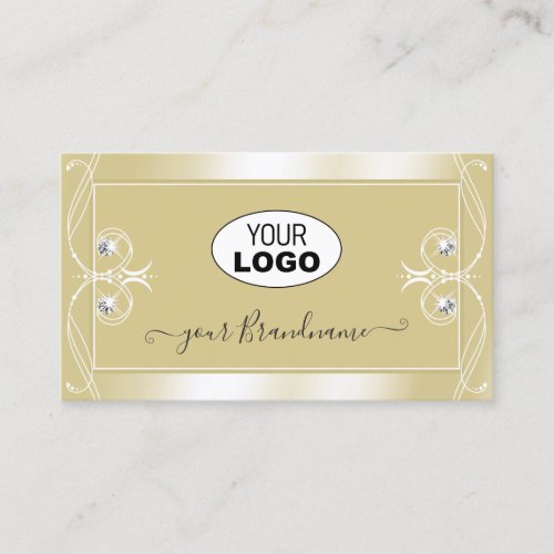 Luxury Beige Cream Sparkle Jewels with Logo Ornate Business Card
