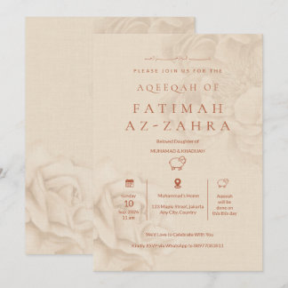 Luxury Beige Floral Islamic Aqeeqah Baby Girl Invitation