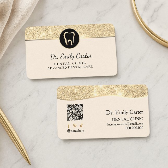 Luxury Beige & Gold Dental Clinic  Business Card (#DentalBusinessCard #DentistBranding #DentalClinic #BusinessCardDesign #LuxuryBusinessCard #Dentist)
