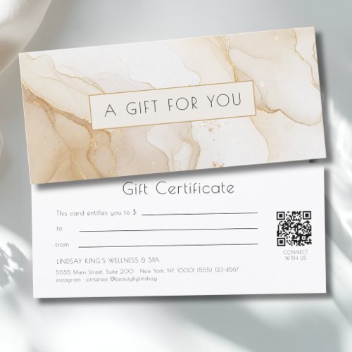 Luxury Beige Gold Marble QR Code Gift Certificate