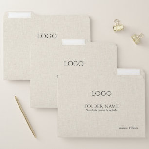 Luxury Beige Linen Texture Black Typography File Folder