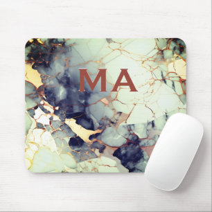 Luxury beige navy faux gold glitter marble art mouse pad