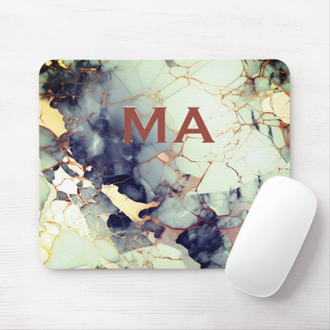 Luxury beige navy faux gold glitter marble art  mouse pad (With Mouse)