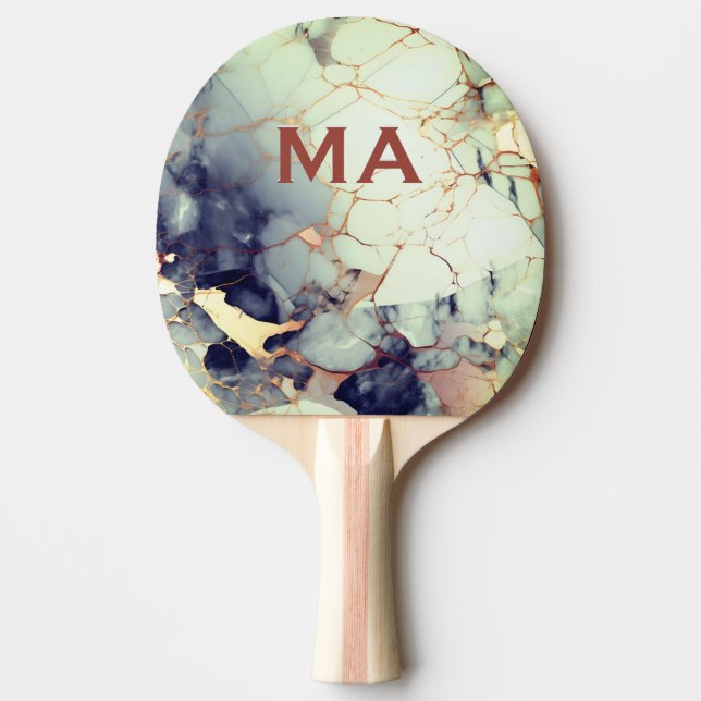 Luxury beige navy faux gold glitter marble art  ping pong paddle (Front)