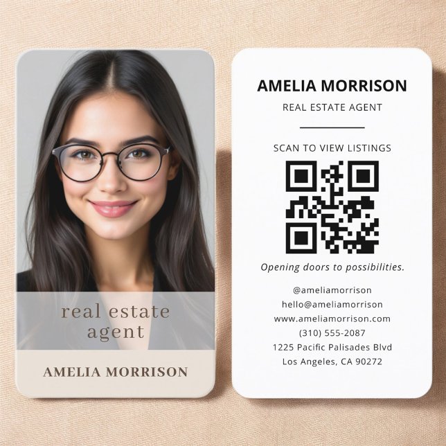 Luxury Beige Real Estate QR Code Business Card (Creator Uploaded)