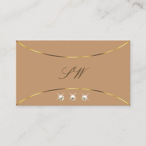 Luxury Beige with Gold Decor Diamonds and Monogram Business Card