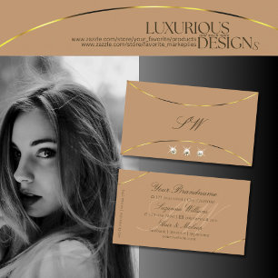 Luxury Beige with Gold Decor Diamonds and Monogram Business Card