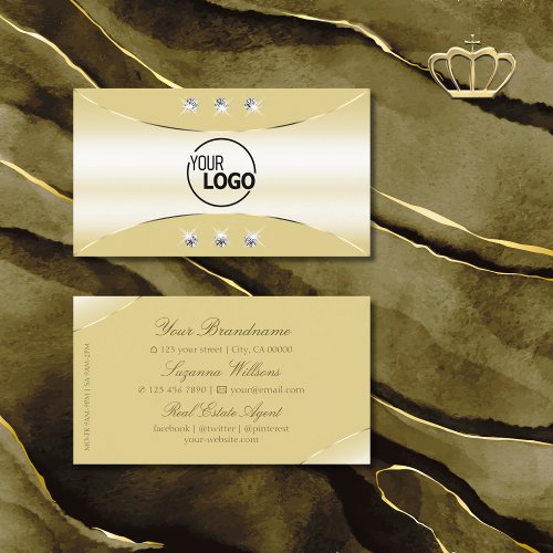 Luxury Beige with Gold Ornate Diamonds and Logo Business Card