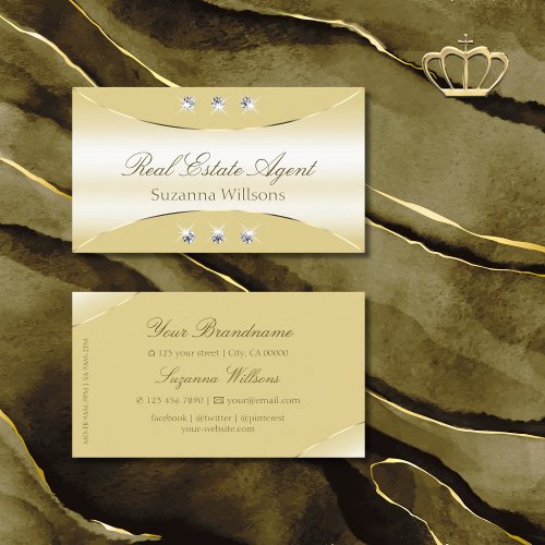 Luxury Beige with Gold Ornate Sparkling Diamonds Business Card