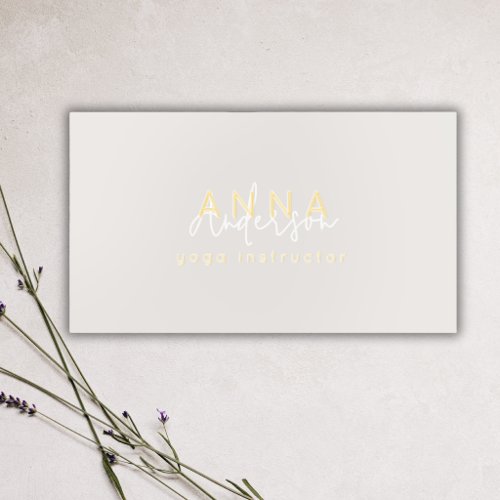 Luxury Beige Yoga Meditation Studio Qr Code Foil Spot Gloss Business Cards