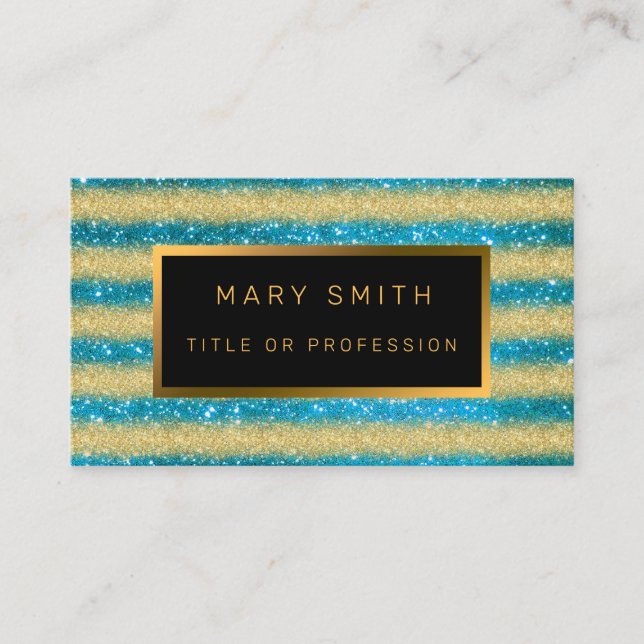 Luxury Best Popular Blue Gold Glitter Business Card (Front)