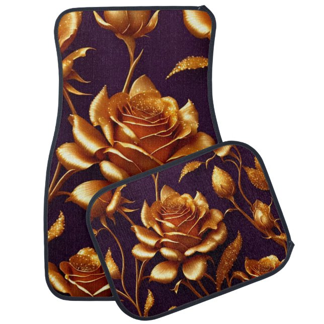Luxury Big Gold Rose Modern Collection Car Floor Mat (Set)