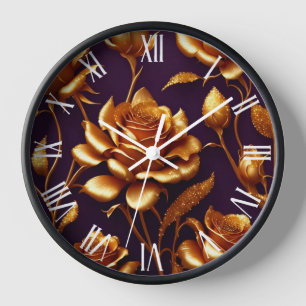 Luxury Big Gold Rose Modern Collection Clock