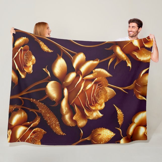 Luxury Big Gold Rose Modern Collection Fleece Blanket (In Situ)