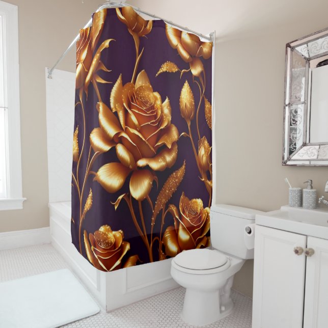 Luxury Big Gold Rose Modern Collection Shower Curtain (In Situ)