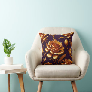 Luxury Big Gold Rose Modern Collection Throw Pillow