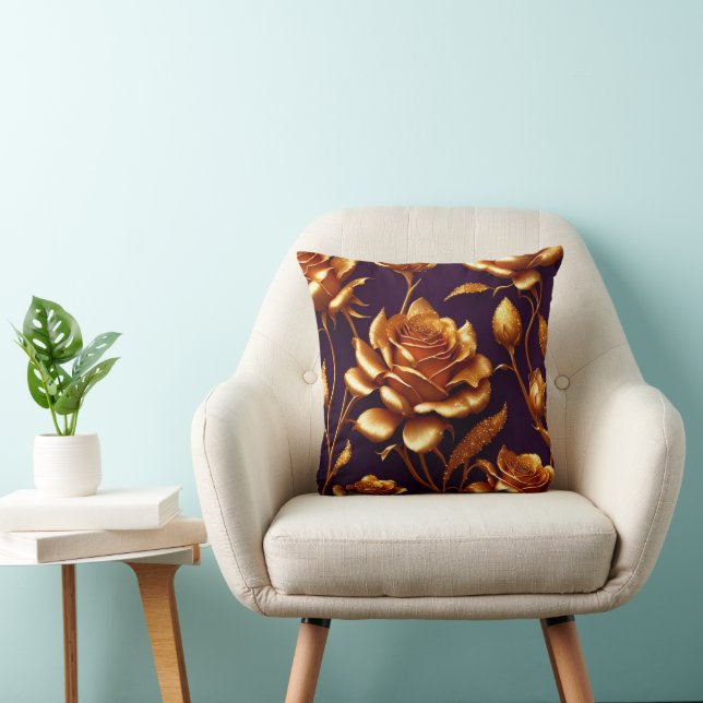 Luxury Big Gold Rose Modern Collection Throw Pillow (Chair)