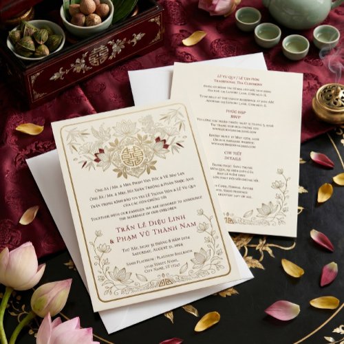 Luxury Bilingual Vietnamese English Wedding Invitation