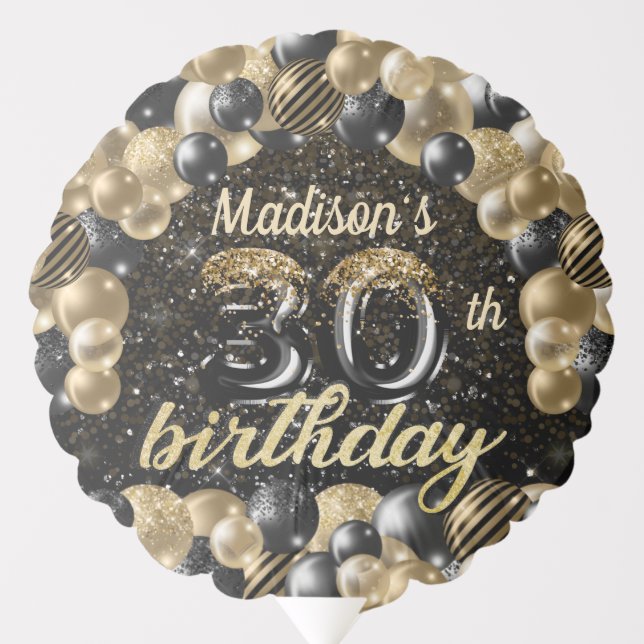 Luxury Birthday Black Gold Personalized  Balloon (Front)